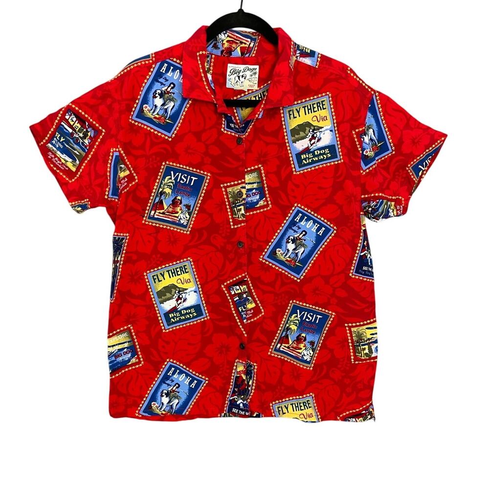 90s Vintage Big Dogs Aloha Hawaiian Button Up Shirt Men’s Medium Travel Resort